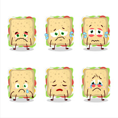 Sandwich cartoon in character with sad expression