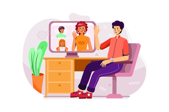 A man opens the online meeting with his team at home
