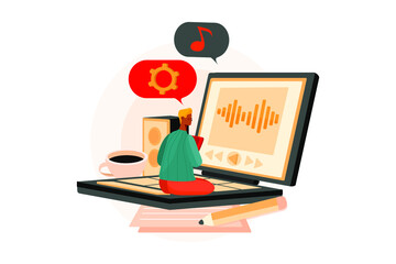 Audio Editing Illustration concept. Flat illustration isolated on white background.