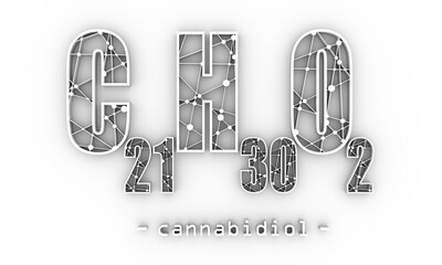 Cannabidiol chemical formula. Concept of medicine and pharmacy