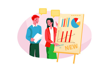 Man And Woman Working On Business Startup Illustration concept. Flat illustration isolated on white background.