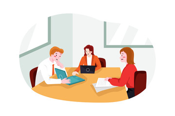 Business Team Working On Project Illustration concept. Flat illustration isolated on white background.