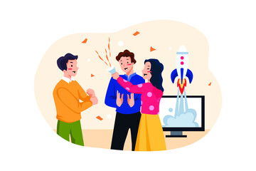 Business Team Launching New Project Illustration concept. Flat illustration isolated on white background.