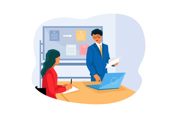 Manager Giving Training To Female Employee Illustration concept. Flat illustration isolated on white background.