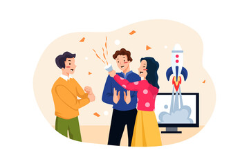Business Team Launching New Project Illustration concept. Flat illustration isolated on white background.