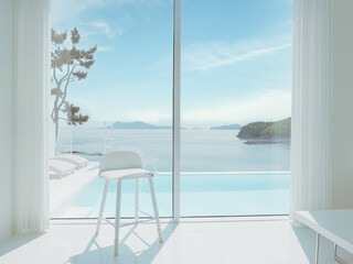 view to the sea from a windows in epmty white room © SHIMSNAG'S