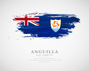 Happy anguilla day with artistic watercolor country flag background