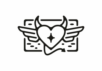 Black color of love sign devil with wings line art illustration