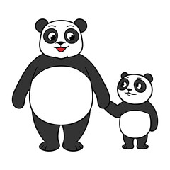 Cartoon Papa Panda and Daughter Illustration