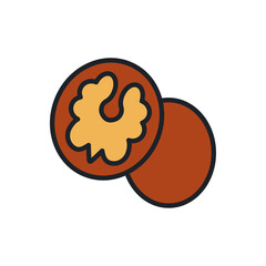 Walnut icon. Linear color icon of nuts, contour, shape, outline isolated on white. Thin line. Modern design. Healthy food and vitamins