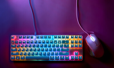 Stylish gaming mouse and keyboard with rainbow lighting. Mechanical keyboard and mouse with...