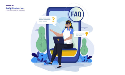 Online customer support illustration for FAQ web page concept