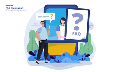 Illustration of a man ask online for question and answer or FAQ web page concept