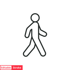 Walk line icon. Simple outline style. Pedestrian, man, pictogram, human, side, walkway concept symbol. Vector illustration isolated on white background. Editable stroke EPS 10.