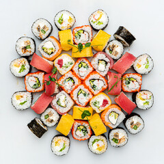 fresh sushi on the white background