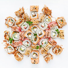 fresh sushi on the white background