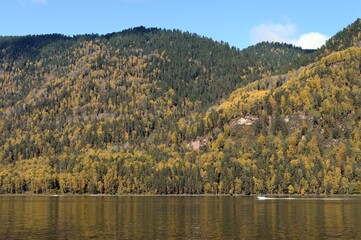 Autumn on Lake Teletskoye. Altai Republic. Western Siberia. Russia