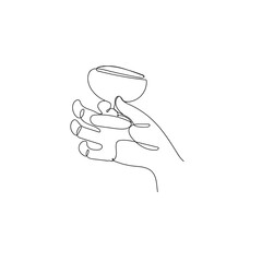hand drawn doodle hand holding glass illustration in continuous line drawing
