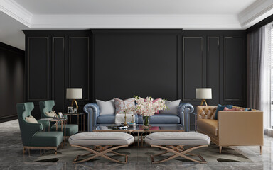 Modern mock up furniture and decoration of luxury living room interior design and wall pattern background