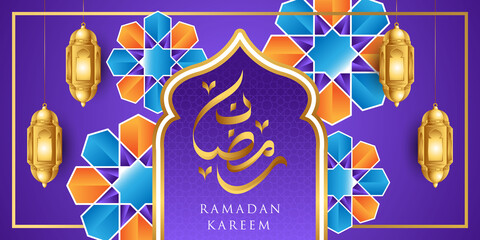 Ramadan Kareem Vector Background Illustration. Ramadan Background with Trendy Realistic Vector design template. Arabic text translation: Ramadan Kareem, holy month for muslim and islam.