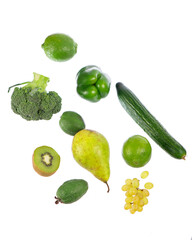 fresh vegetables with leaves isolated on white background.