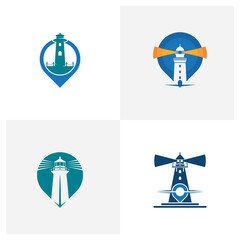 Set of Point Mercusuar logo design vector illustration, Creative Mercusuar logo design concept template, symbols icons