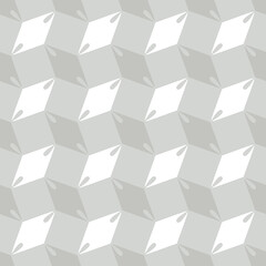 Seamless pattern. Gray and white rhombuses forming squares. Illusion of volume. Editable.