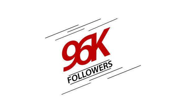 96K, 96.000 Followers Thank you red and black speed line logotype for social media, internet - vector