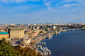 Fototapeta premium View of the Dnieper river and Kiev cityscape, Ukraine