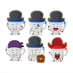Cartoon character of coffee with various pirates emoticons