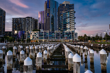 Scenic view of the Docklands harbor, Melbourne Australia - obrazy, fototapety, plakaty