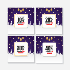 Ramadan Sale Set on Blue and White Background with Gold texture, Stars, and Lamps. Discount Vector Design for Poster, Banner, Voucher and Card