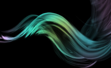 黒の背景にビビッドなカラーの煙。抽象的なテクスチャ。オーロラ。