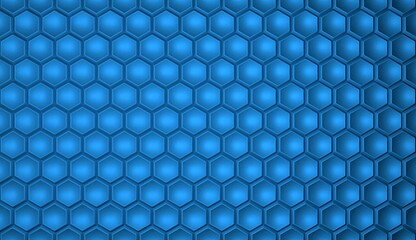 Textured geometric hexagonal background in blue color. Hexagonal cells. 3d rendering