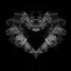 Steam or smoke in the shape of a mystical creature or in the shape of a heart on a black...
