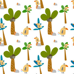 Seamless pattern with safari jungle animals and palm for scrapbooking, decoration, fabric