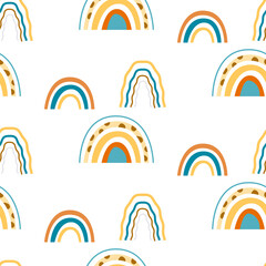 Summer rainbow seamless pattern on white background for scrapbooking, fabric, decoration. Safari rainbow seamless pattern
