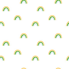 Summer rainbow seamless pattern on white background for scrapbooking, fabric, decoration. Safari rainbow seamless pattern