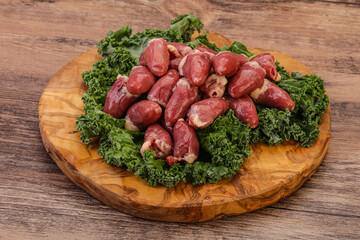 Raw chicken hearts for cooking