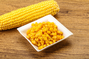 Sweet yellow corn in the bowl