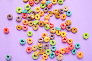 Cereal rings on color background