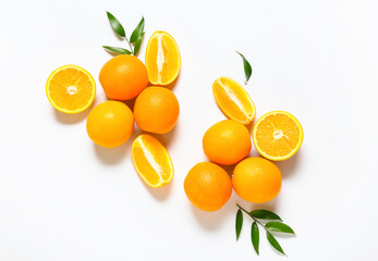 Fresh oranges on white background