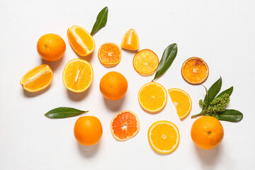 Tasty oranges on white background
