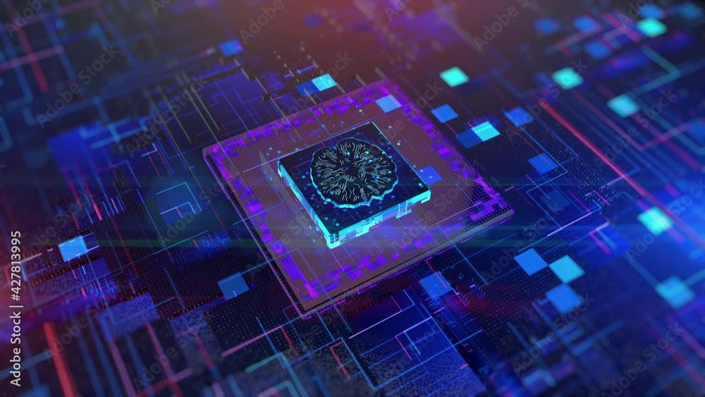 Poster cpu and brain over circuit board artificial intelligence ai concept. future technology digital data 