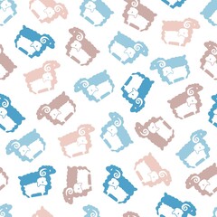 Sweet Cute Herd of Sheep Animal Family Vector Graphic Seamless Pattern