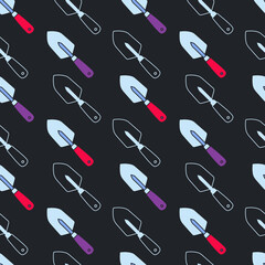 Hand Shovel Gardening Tools Vector Graphic Art Seamless Pattern