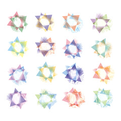 淡いパステルカラーの三角形を重ねて作った星型のフレーム