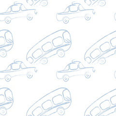 Seamless texture, pattern on a square background - transport - bus and car. Styling, graphics.