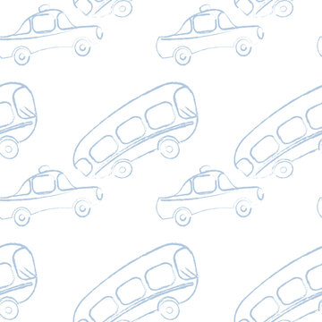 Seamless texture, pattern on a square background - transport - bus and car. Styling, graphics.