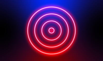 Abstract red neon light circles background.
